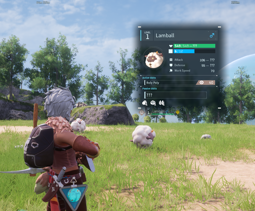 Pal Analyzer tooltip showing a wild Pal's stats in game